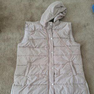 Women's Long Winter Coat Vest With Hood Sleeveless